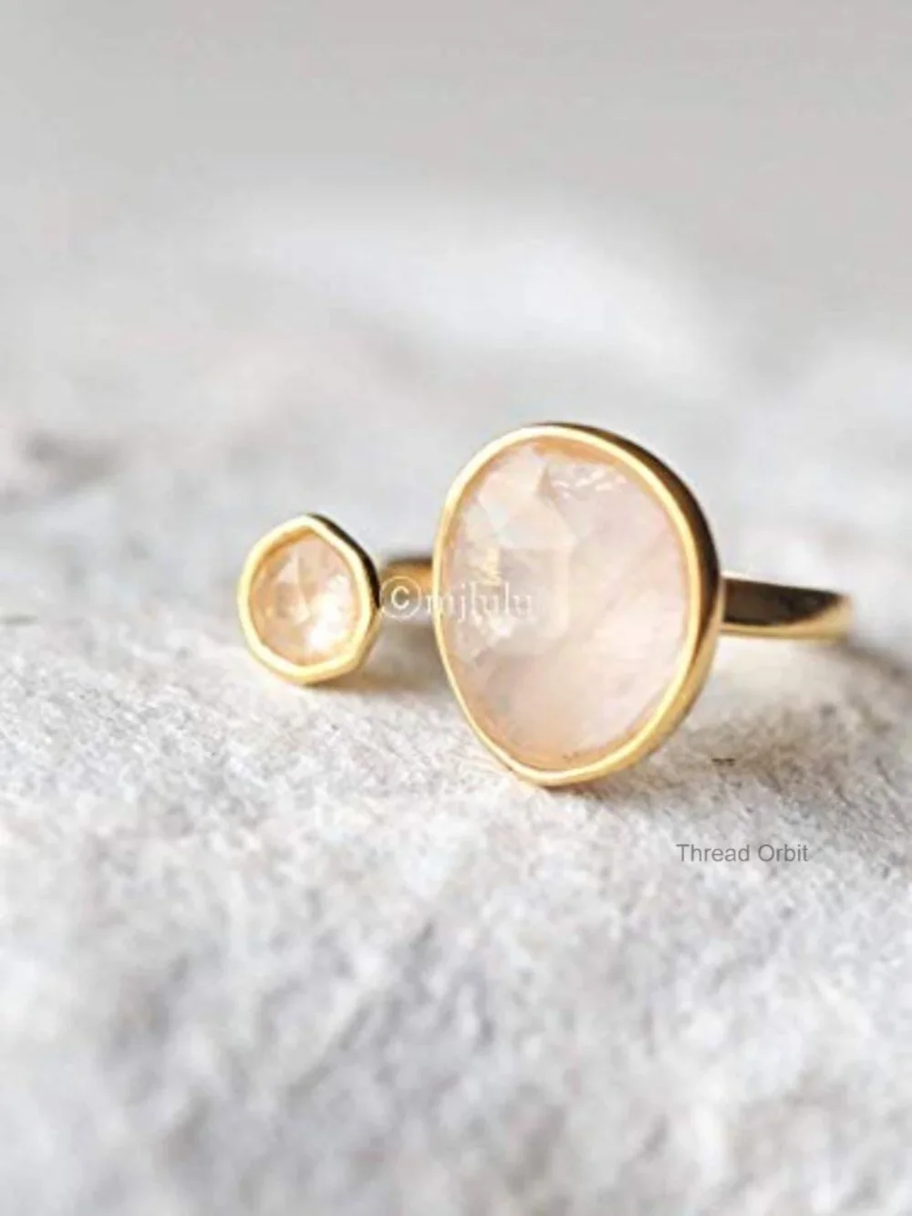 14K Gold-Plated Statement Ring with Simulated Rose Quartz - Hypoallergenic &